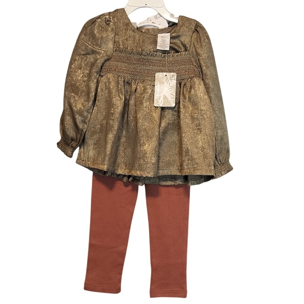 Tommy Bahama Kids 2T Metallic Gold Tunic Rust Leggings Set with Bow NWT
